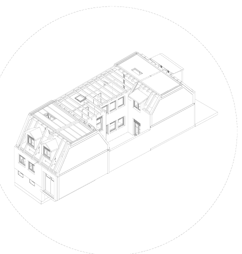 3D-Ansicht Gesamtgebäude mit neuem Dach